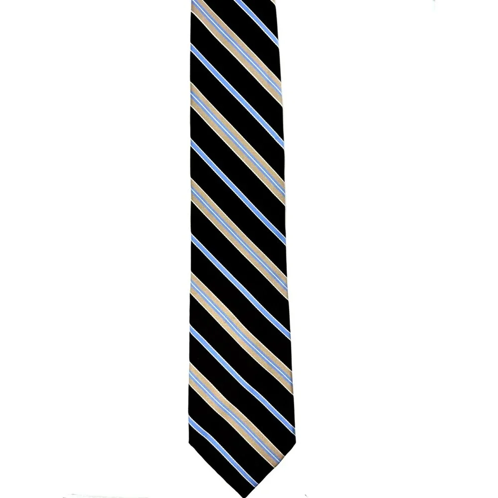 Nautica‎ 100% Silk Brown Tan Blue Striped Classic Necktie 57.25” x 3.5”